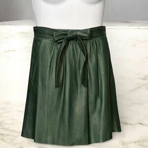 Elie Tahari Parker Lamb Leather Skirt Forest Green A-Line Tie Belt Gold Zip Sz 6